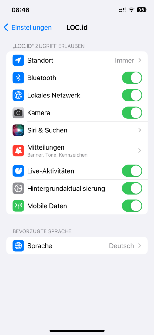 Screenshot der IPhone-Standort-Einstellungen